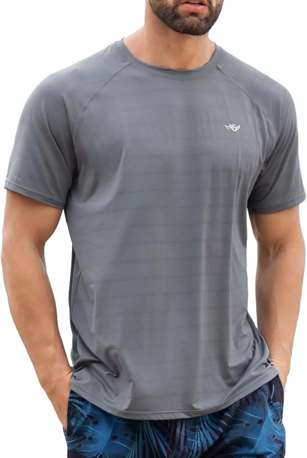 Men's Rash Guard Swim Shirts UPF 50  Short Sleeve Fishing Quick Dry Beach-Recommended Larger one