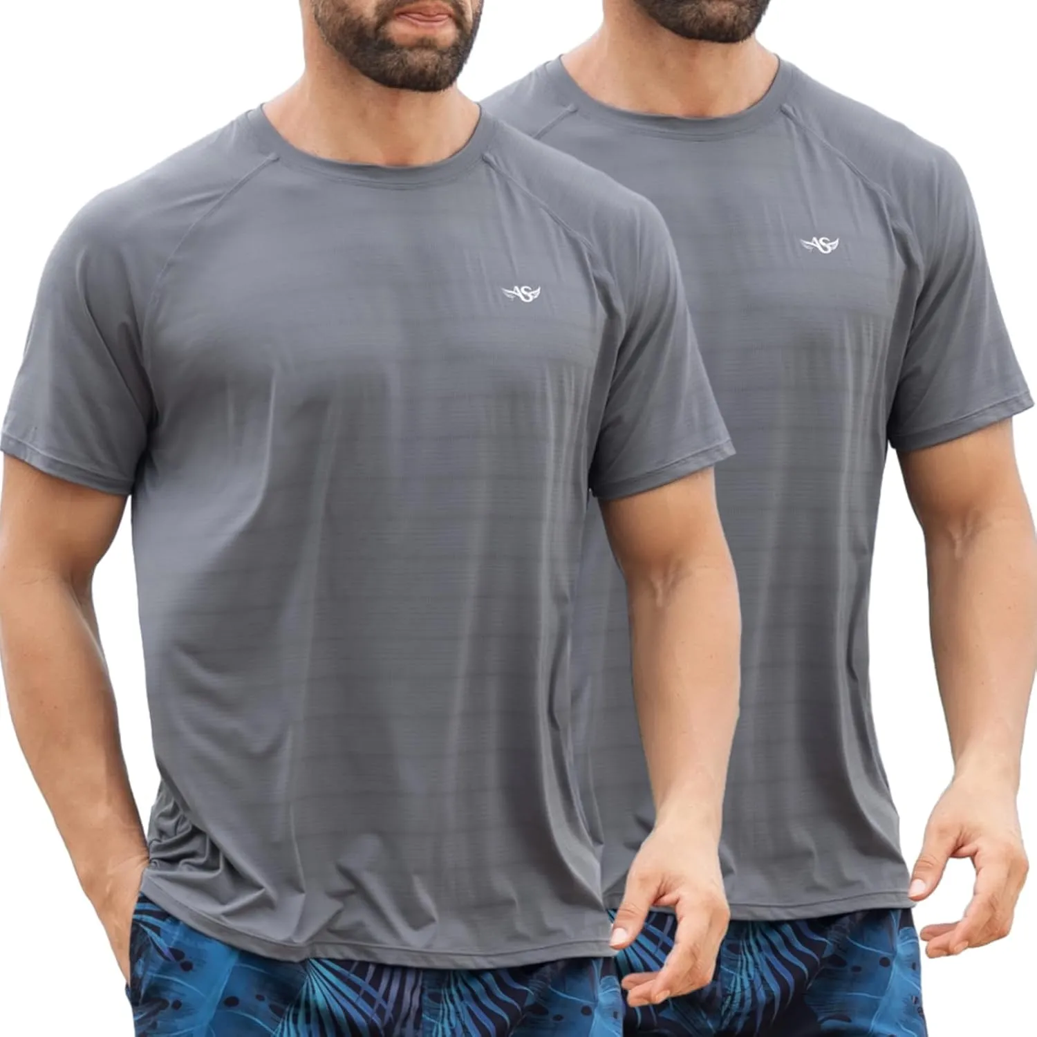 Men's Rash Guard Swim Shirts UPF 50  Short Sleeve Fishing Quick Dry Beach-Recommended Larger one