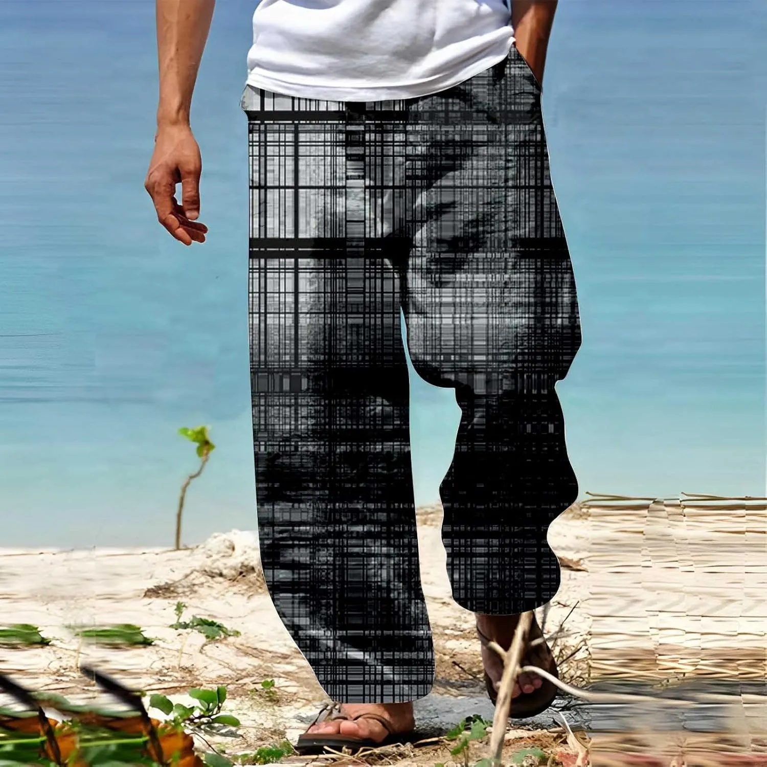 Mens Summer Casual Trousers Tactical Holiday Lightweight Vacation Beach Leisure Pant 2024 Drawstring Straight Leg Streetwear