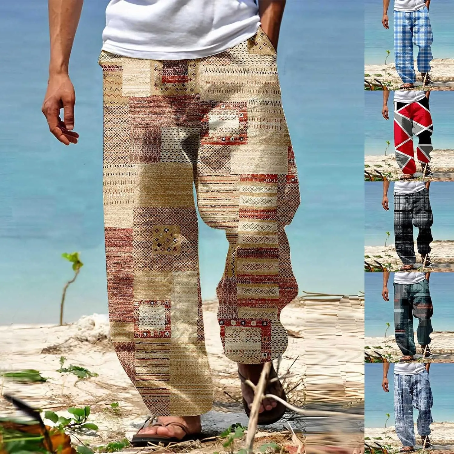 Mens Summer Casual Trousers Tactical Holiday Lightweight Vacation Beach Leisure Pant 2024 Drawstring Straight Leg Streetwear