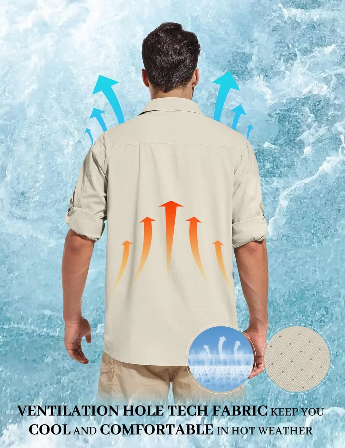 Men's Sun Protection Fishing Hiking Shirts UPF 50  UV Long Sleeve Lightweight Breathable Quick Dry Travel Work Shirt