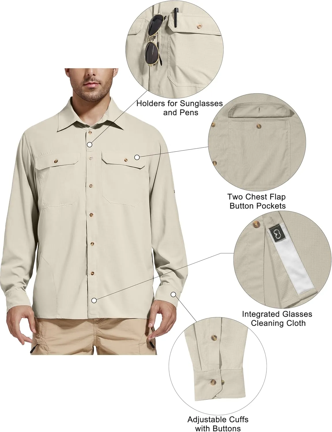 Men's Sun Protection Fishing Hiking Shirts UPF 50  UV Long Sleeve Lightweight Breathable Quick Dry Travel Work Shirt