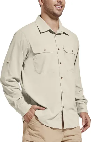 Men's Sun Protection Fishing Hiking Shirts UPF 50  UV Long Sleeve Lightweight Breathable Quick Dry Travel Work Shirt