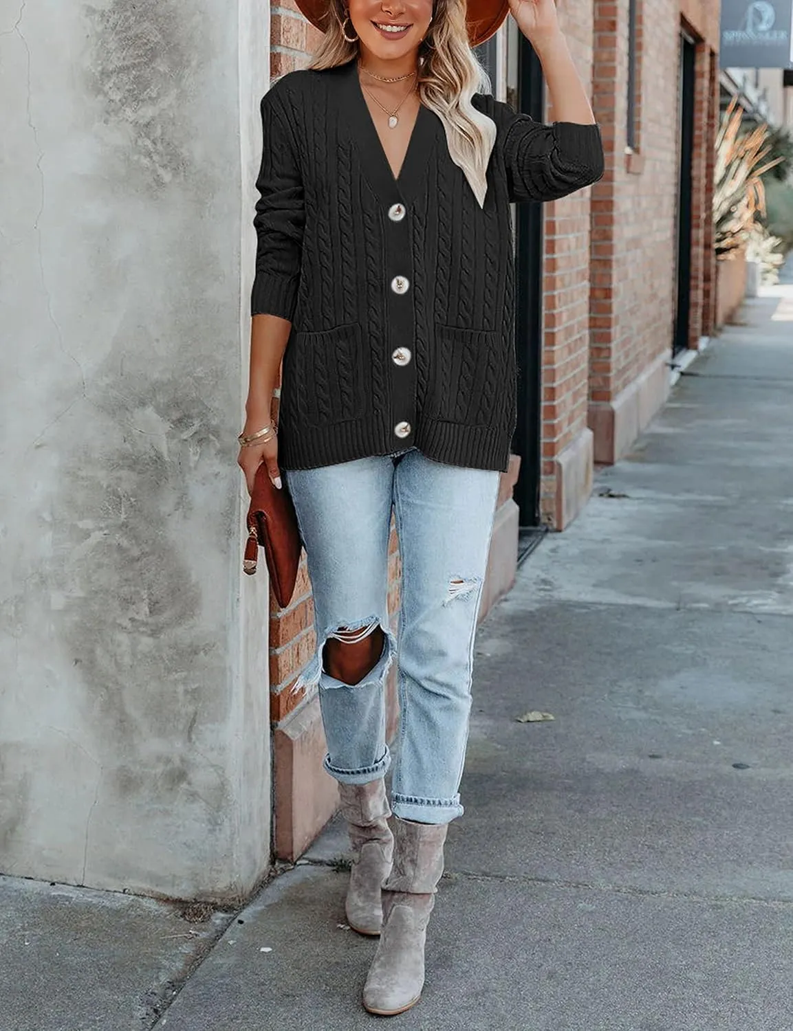 MEROKEETY Women's 2025 Long Sleeve Cable Knit Button Cardigan Sweater Open Front Outwear Coat with Pockets