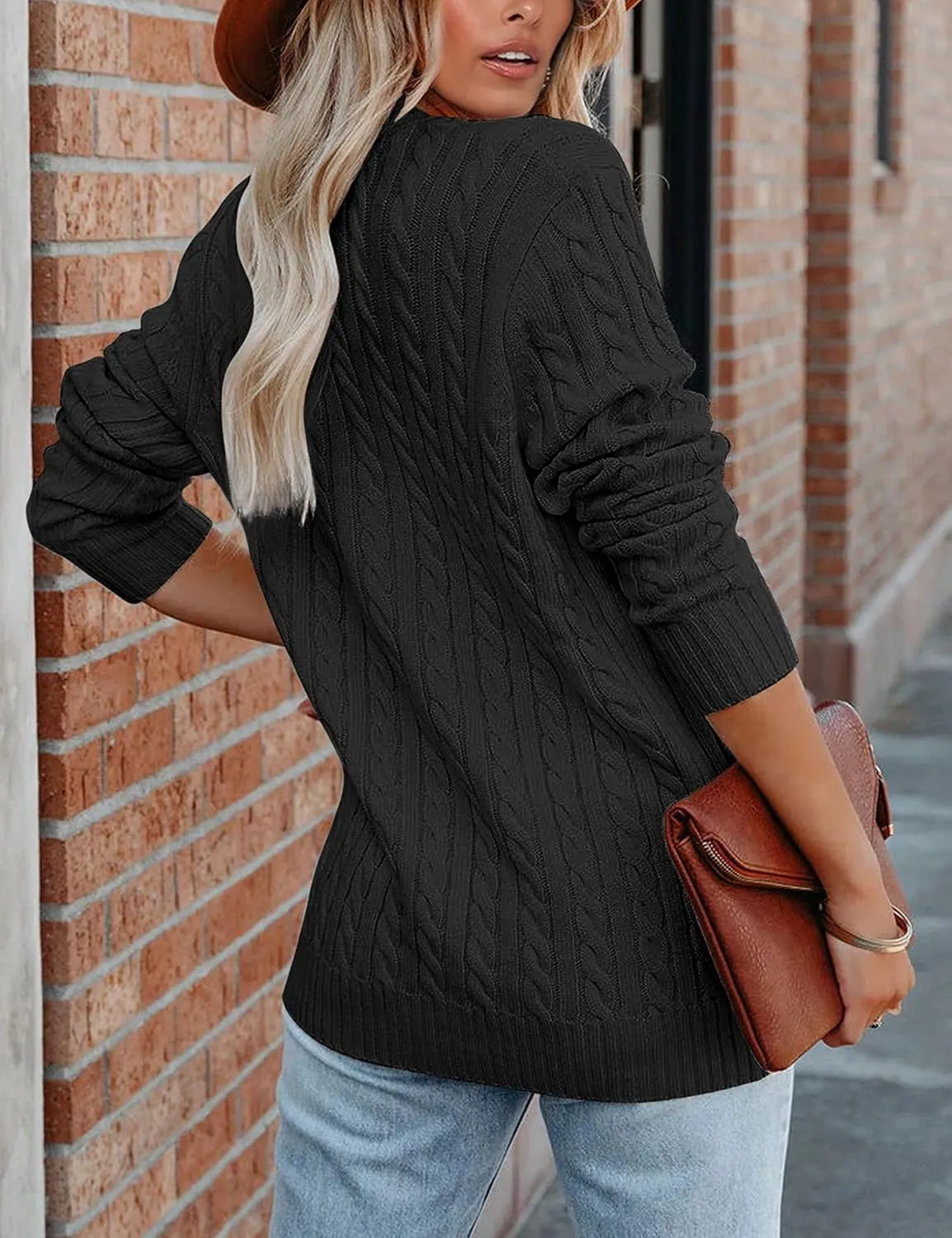 MEROKEETY Women's 2025 Long Sleeve Cable Knit Button Cardigan Sweater Open Front Outwear Coat with Pockets