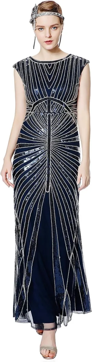 Metme Womens 1920s Mermaid Maxi Long Dress Sequin Formal Dress Evening Prom Gown Dress