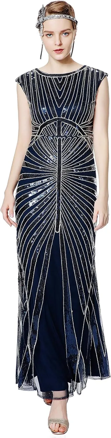Metme Womens 1920s Mermaid Maxi Long Dress Sequin Formal Dress Evening Prom Gown Dress