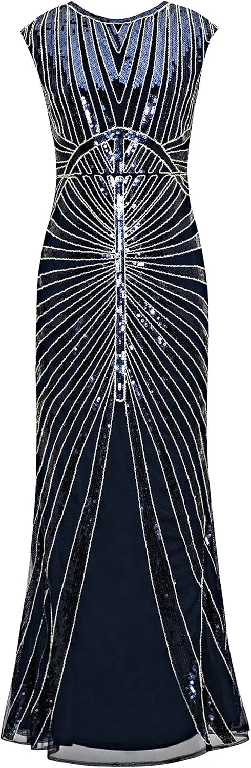 Metme Womens 1920s Mermaid Maxi Long Dress Sequin Formal Dress Evening Prom Gown Dress