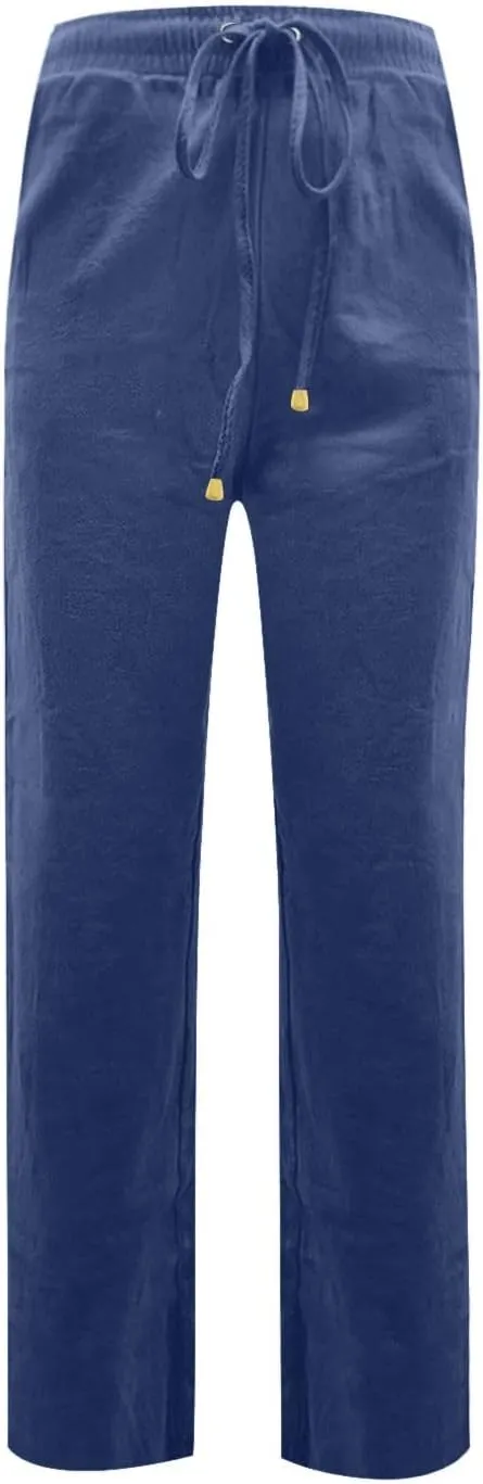 midelxp Straight Leg Linen Pants Women Comfy Loose Fitting Drawstring Pants with Pockets Casual High Waisted Trousers Pants