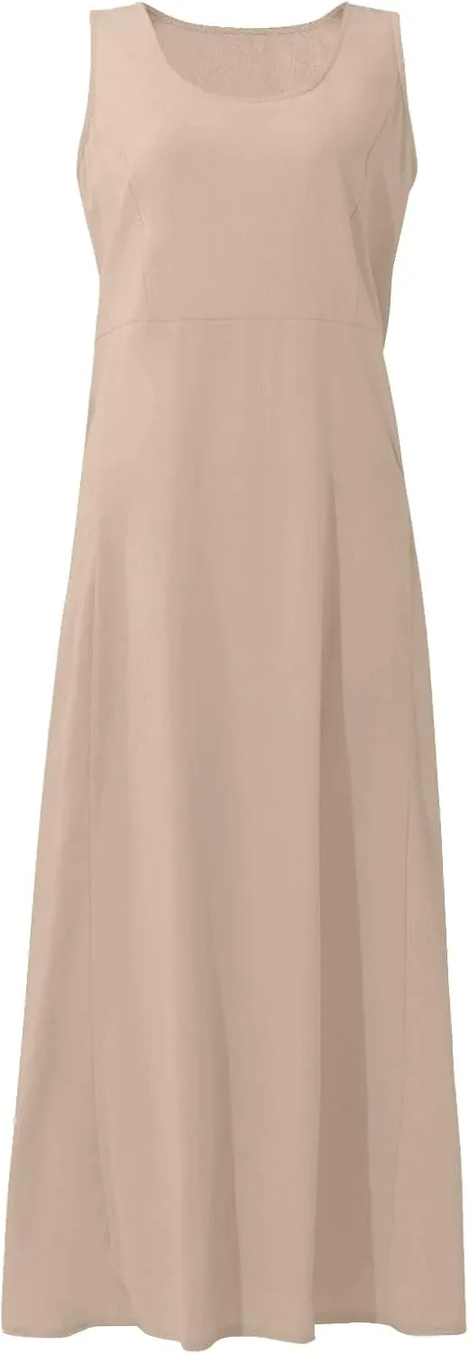 midelxp Summer Sundresses for Women Casual Loose Swing Beach Tank Dresses Sleeveless Solid Color Long Dresses with Pocket