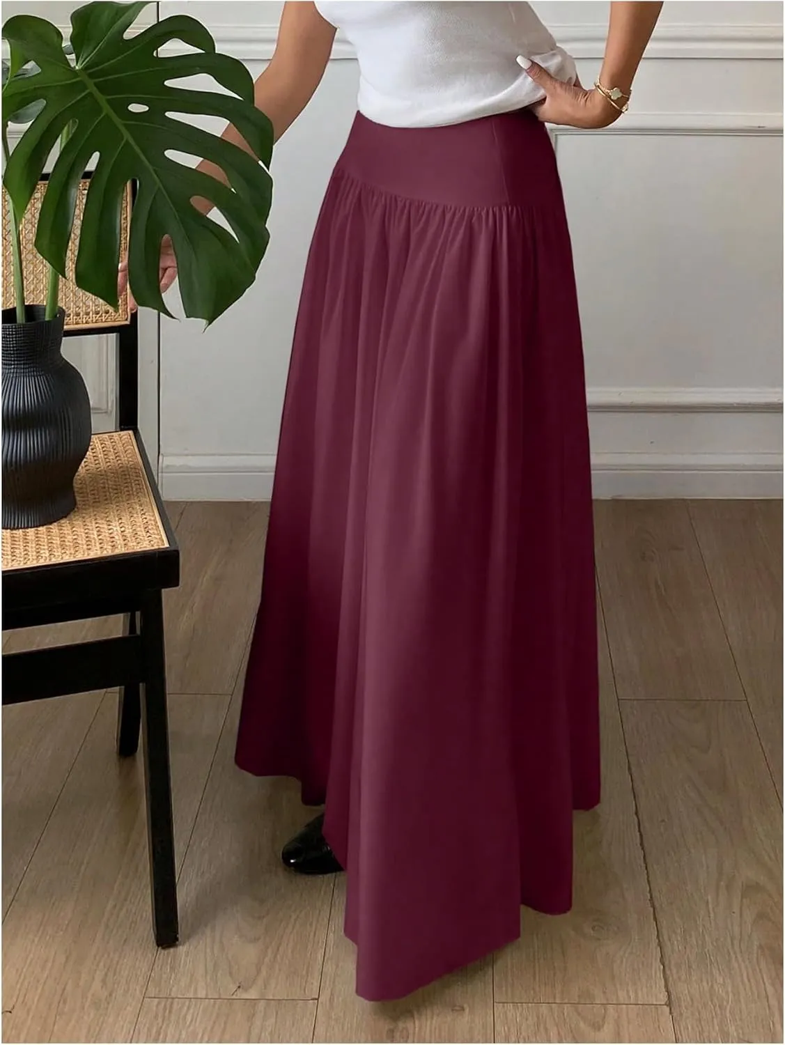 Milumia Women's Flared Flowy Long Skirt High Waist Maxi Skirts Elegant