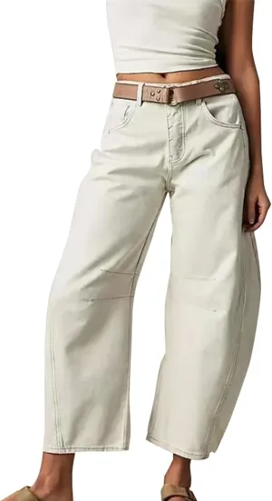 Miyaomn Vintage Barrel Jeans for Women High Waisted Wide Leg Baggy Cropped Harem Pants Y2k Boyfriend Stretch Denim Trousers