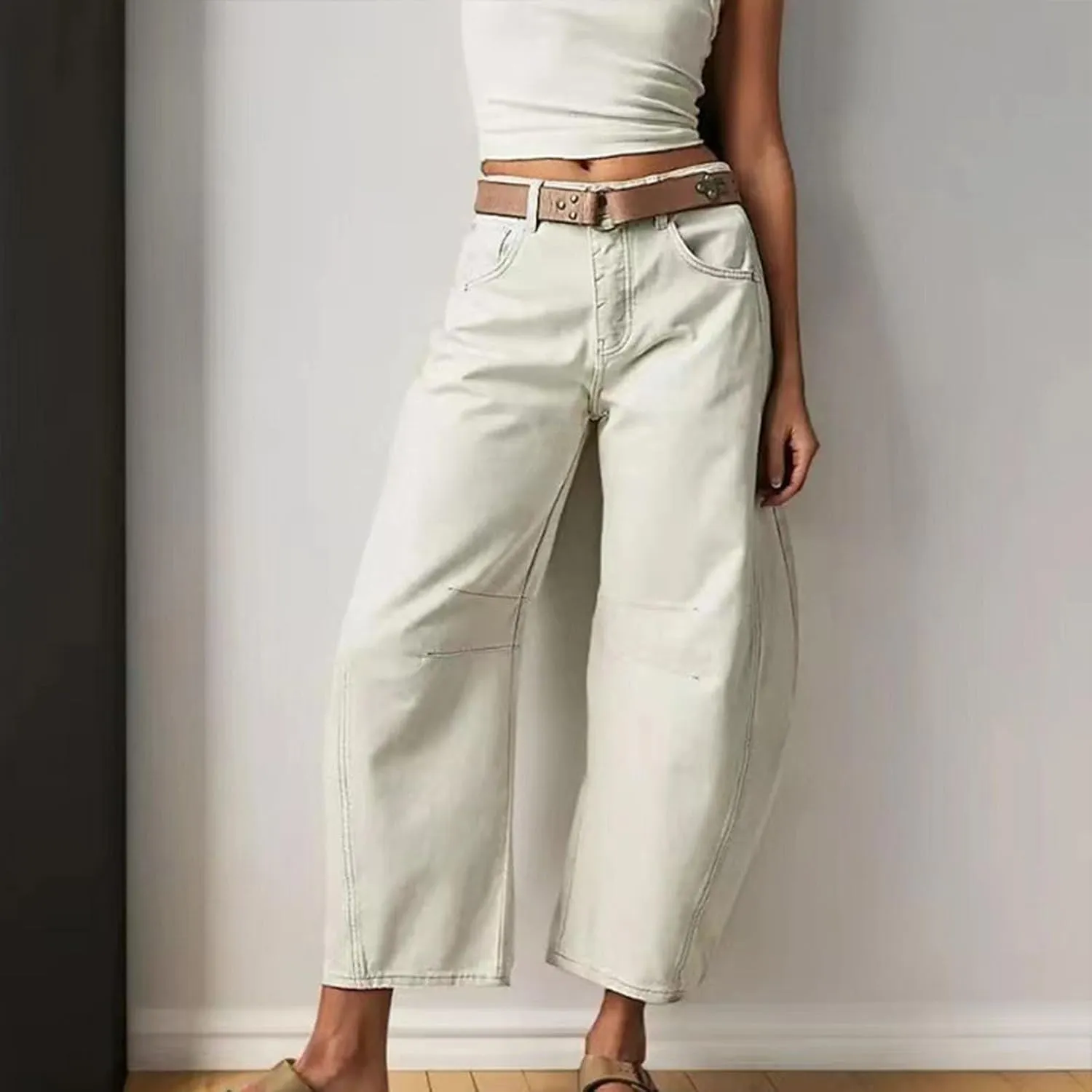 Miyaomn Vintage Barrel Jeans for Women High Waisted Wide Leg Baggy Cropped Harem Pants Y2k Boyfriend Stretch Denim Trousers