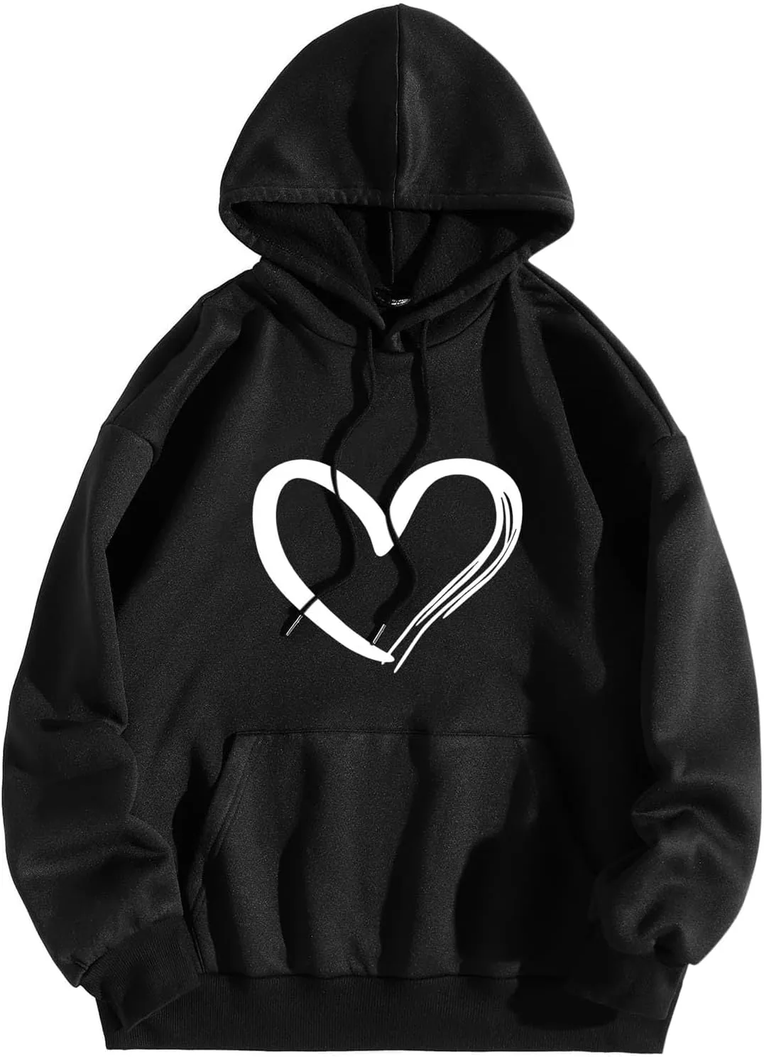 Mmoneyake Womens Graphic Hoodie Casual Heart Print Long Sleeve Pullover Fall Oversized Crew Neck Sweatshirt Trendy Streetwear