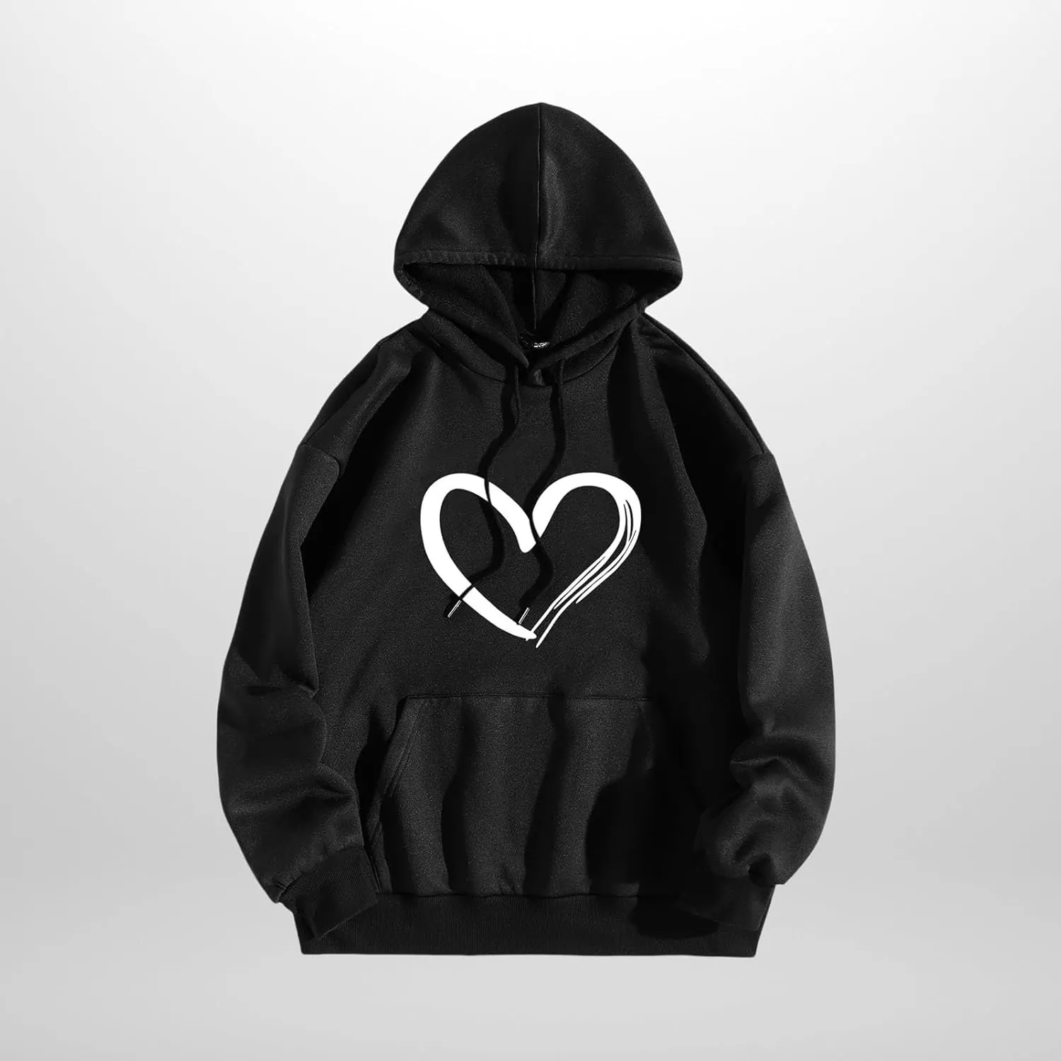 Mmoneyake Womens Graphic Hoodie Casual Heart Print Long Sleeve Pullover Fall Oversized Crew Neck Sweatshirt Trendy Streetwear