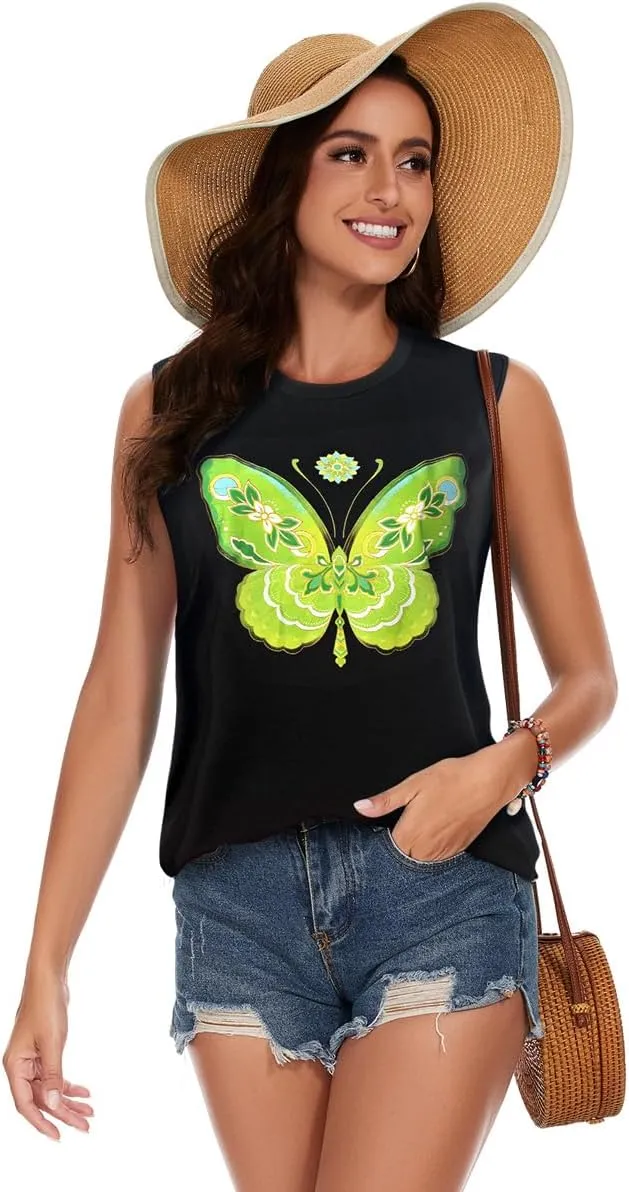 My Sky Womens Tank Tops Summer T Shirts Sleeveless Casual Cute Loose Tunic Blouses