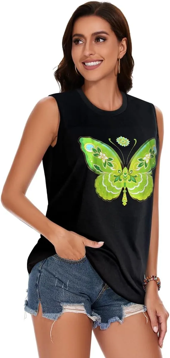 My Sky Womens Tank Tops Summer T Shirts Sleeveless Casual Cute Loose Tunic Blouses
