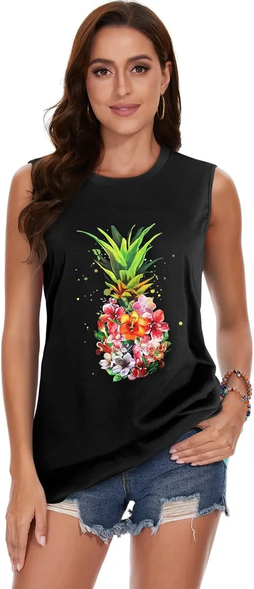 My Sky Womens Tank Tops Summer T Shirts Sleeveless Casual Cute Loose Tunic Blouses