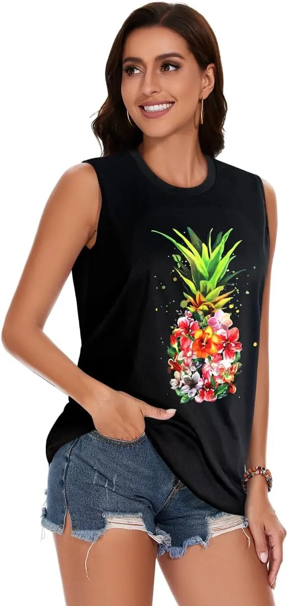 My Sky Womens Tank Tops Summer T Shirts Sleeveless Casual Cute Loose Tunic Blouses