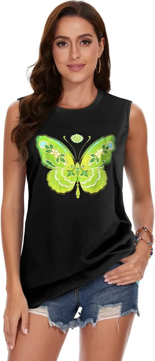My Sky Womens Tank Tops Summer T Shirts Sleeveless Casual Cute Loose Tunic Blouses