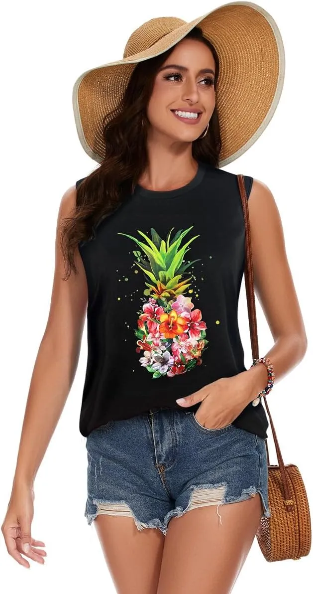 My Sky Womens Tank Tops Summer T Shirts Sleeveless Casual Cute Loose Tunic Blouses