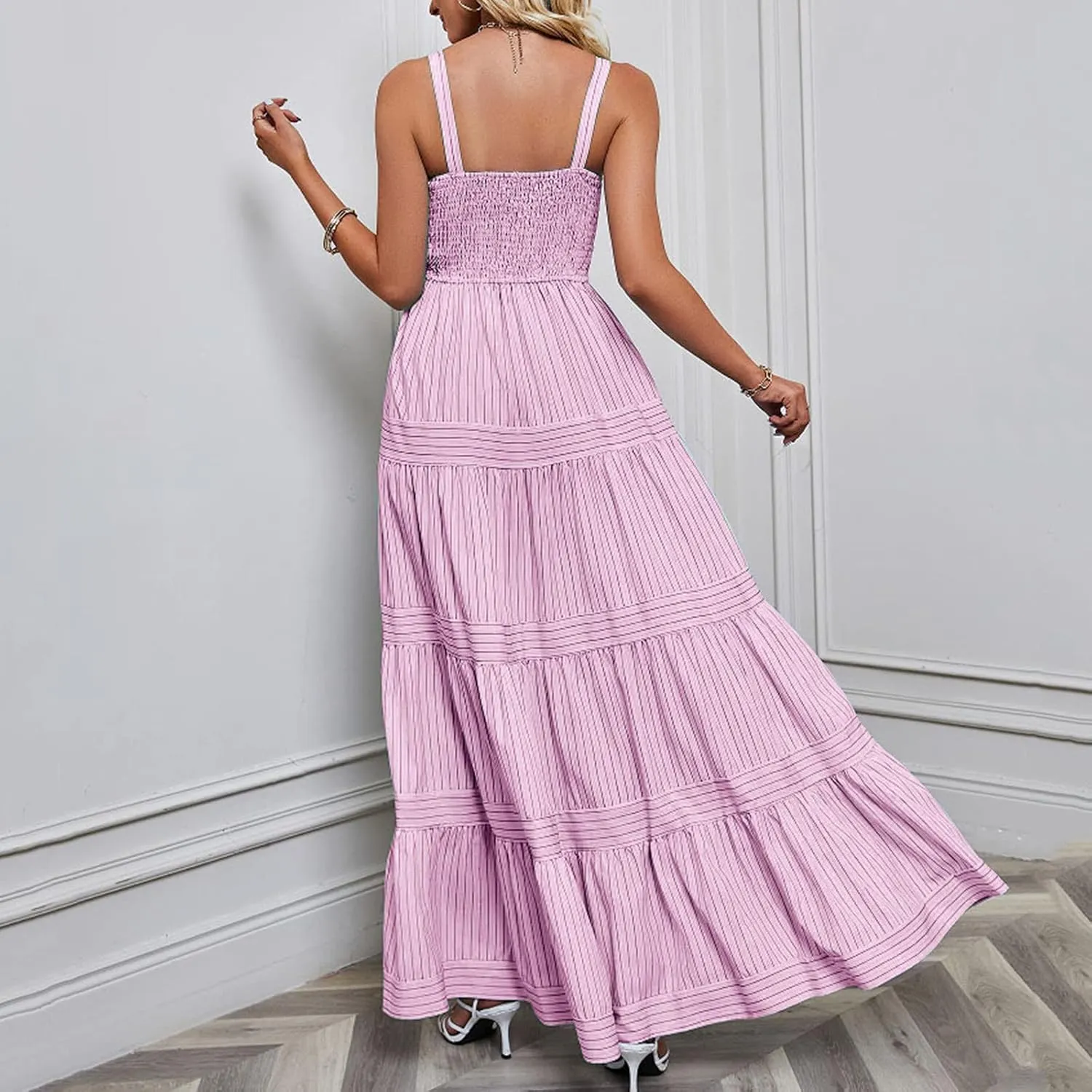 Ollysqiar Dresses Women's 2023 Floral Summer Dress Wrap V Neck Short Sleeve Belted Ruffle Hem A-Line Bohemian Dresses A02 12