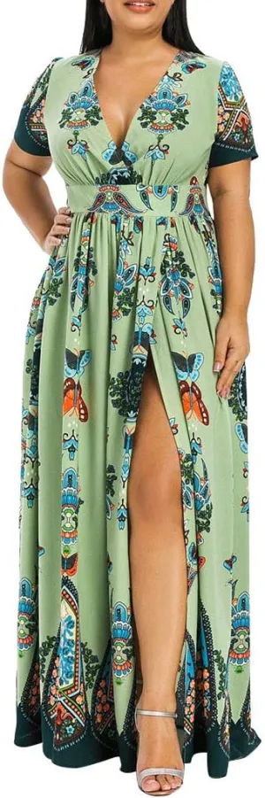 Ollysqiar Dresses Women's 2023 Floral Summer Dress Wrap V Neck Short Sleeve Belted Ruffle Hem A-Line Bohemian Dresses A02 21
