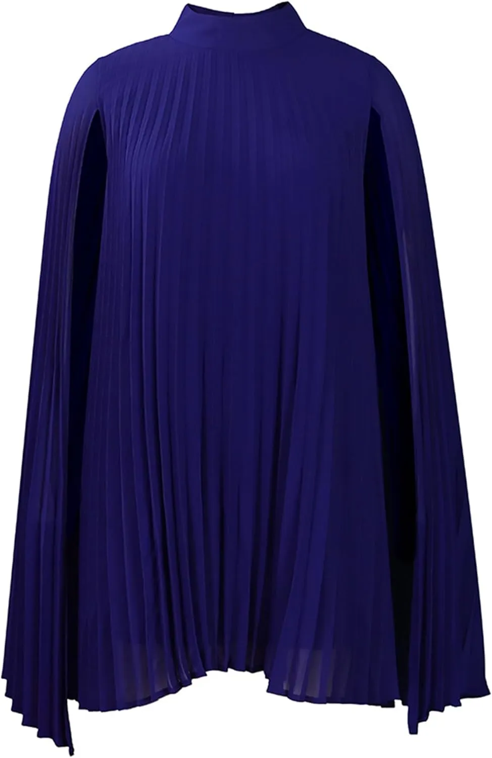 OMZIN Women's Stand Collar Pleated Cape Sleeve Dress Loose Knee Length Club Dress Summer Solid Color Dress