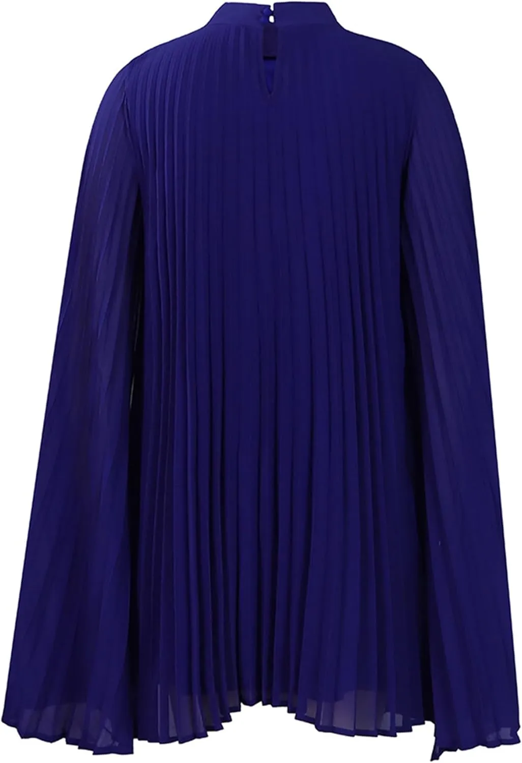 OMZIN Women's Stand Collar Pleated Cape Sleeve Dress Loose Knee Length Club Dress Summer Solid Color Dress