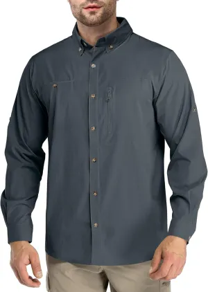 Outdoor Ventures Men's Long Sleeve Hiking Shirt UPF 50 UV Sun Protection Shirt Cooling Quick Dry for Travel Fishing Safari