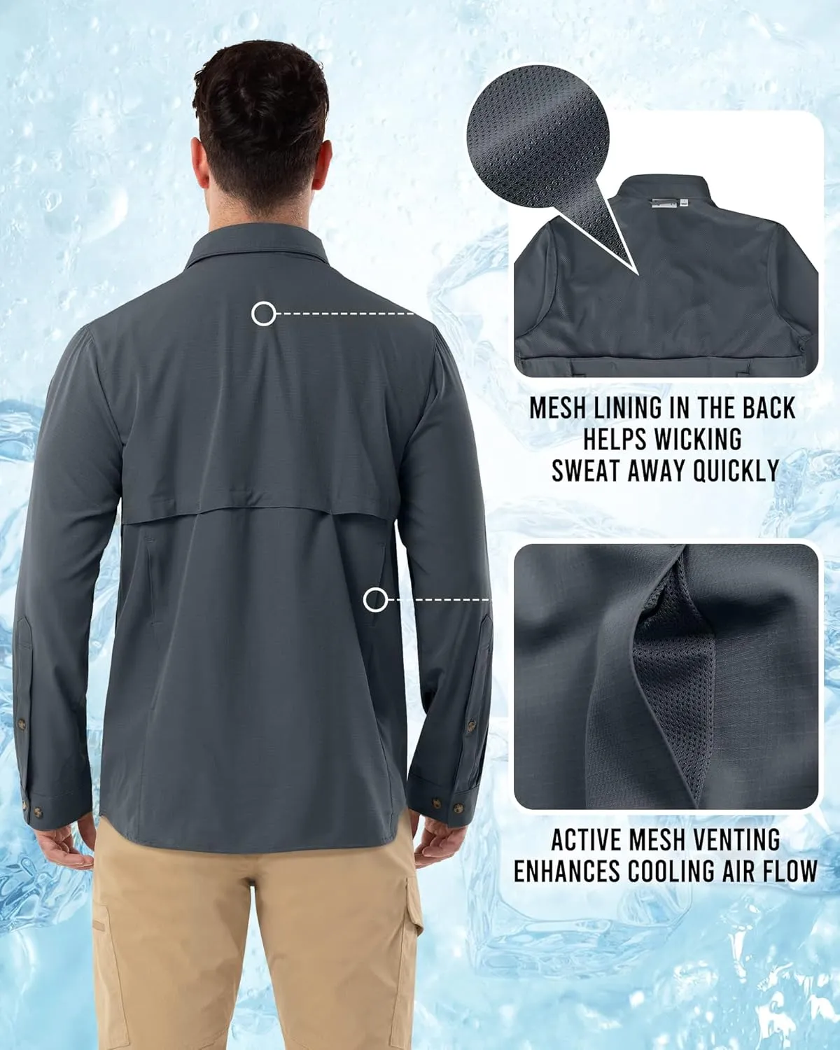 Outdoor Ventures Men's Long Sleeve Hiking Shirt UPF 50 UV Sun Protection Shirt Cooling Quick Dry for Travel Fishing Safari