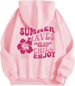 Oversized Hoodies For Women Graphic Trendy Y2K Preppy Clothes Long Sleeve Florals Pink Palm Puff Hoodie Sweatshirt
