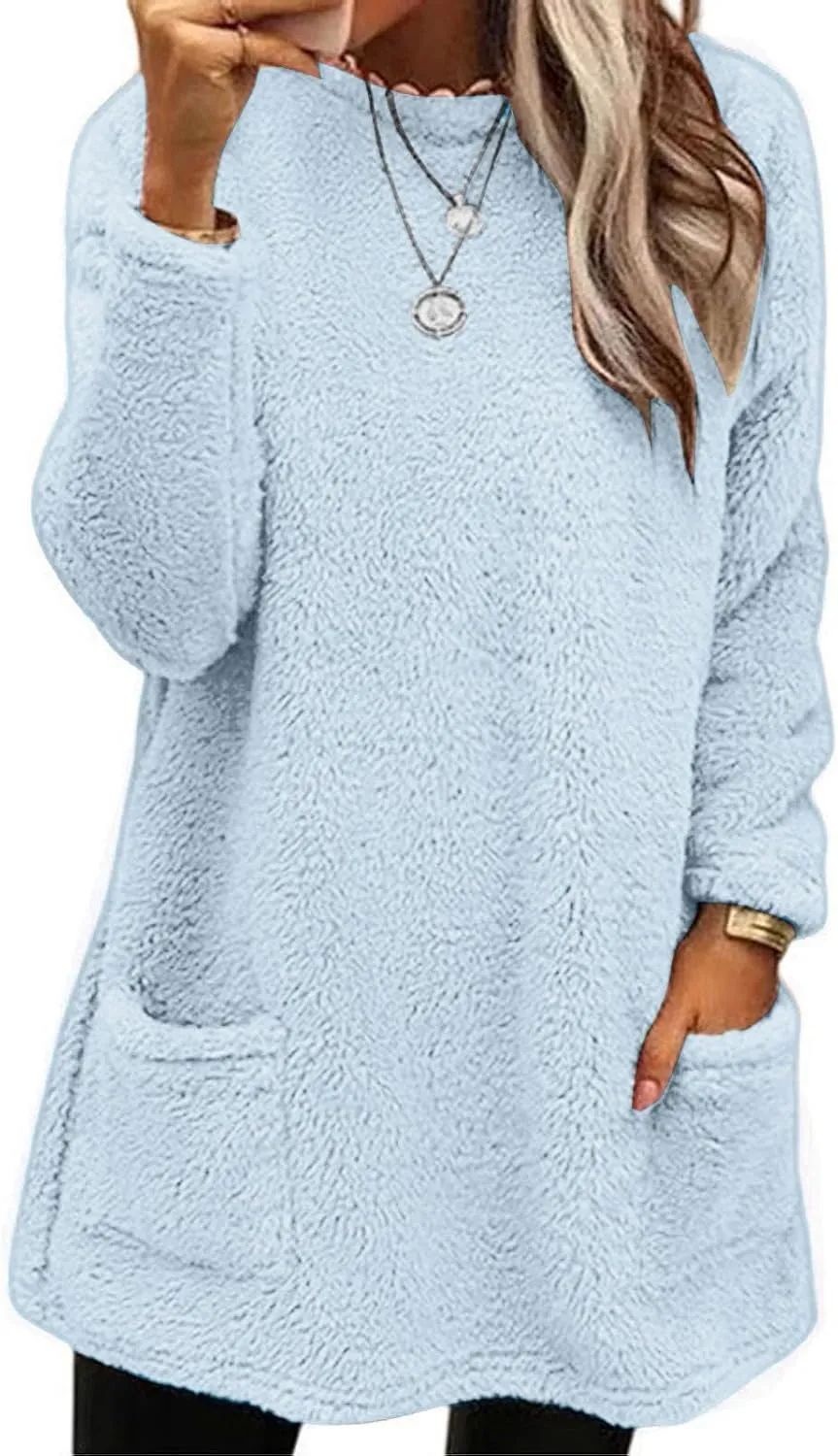 Oversized Sweaters For Women Casual Fleece Fuzzy Faux Shearling Warm Winter Outwear sweatshirt Shaggy Coat Cute hoodie