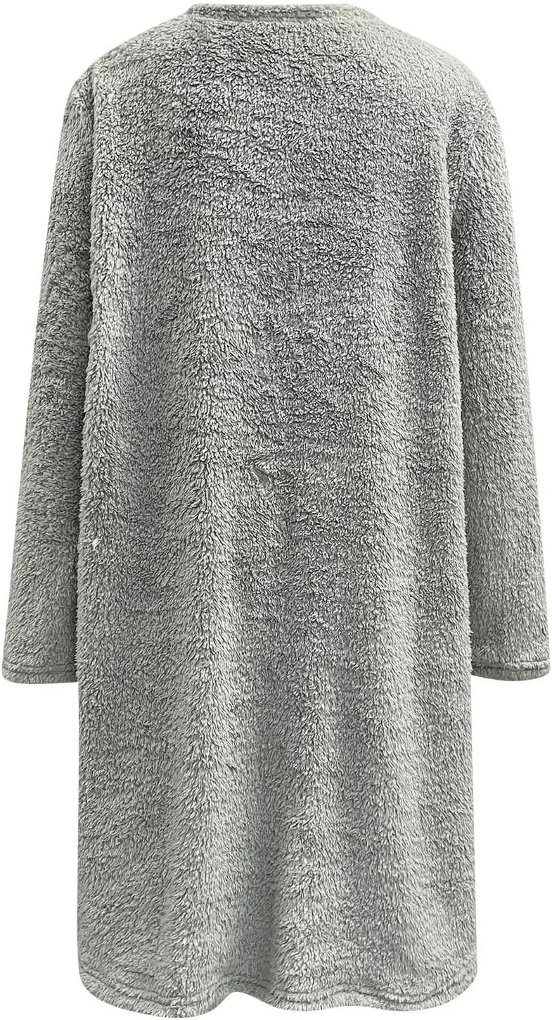 Oversized Sweaters For Women Casual Fleece Fuzzy Faux Shearling Warm Winter Outwear sweatshirt Shaggy Coat Cute hoodie