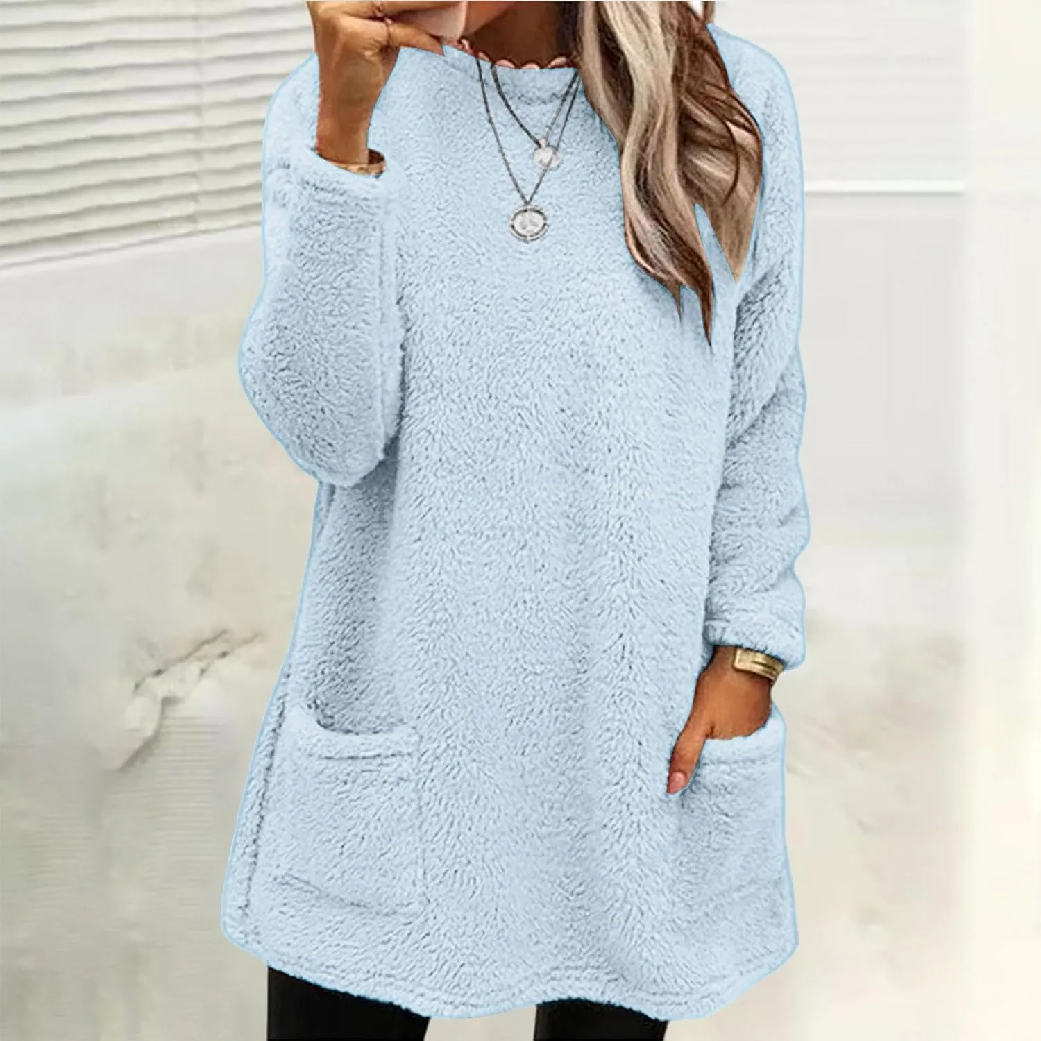 Oversized Sweaters For Women Casual Fleece Fuzzy Faux Shearling Warm Winter Outwear sweatshirt Shaggy Coat Cute hoodie
