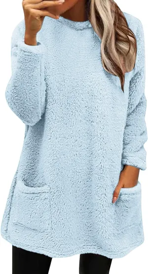 Oversized Sweaters For Women Casual Fleece Fuzzy Faux Shearling Warm Winter Outwear sweatshirt Shaggy Coat Cute hoodie