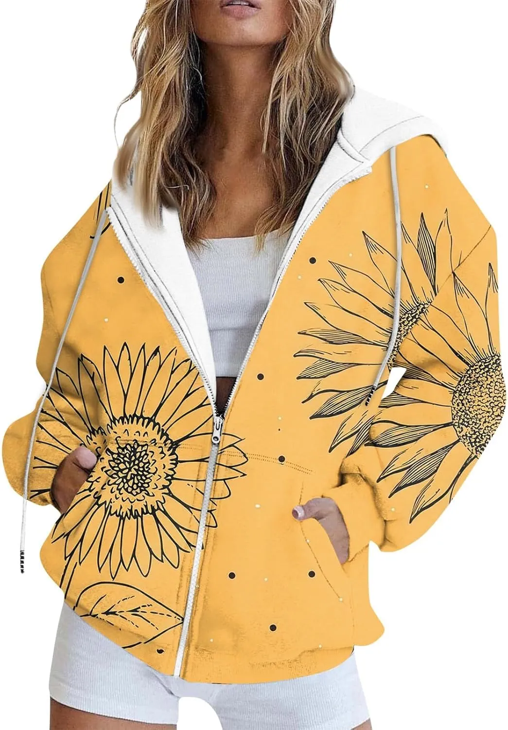 Oversized Sweatshirt For Women,Womens Casual Print Zip Up Hoodie Trendy Long Sleeve Sweatshirt With Pockets