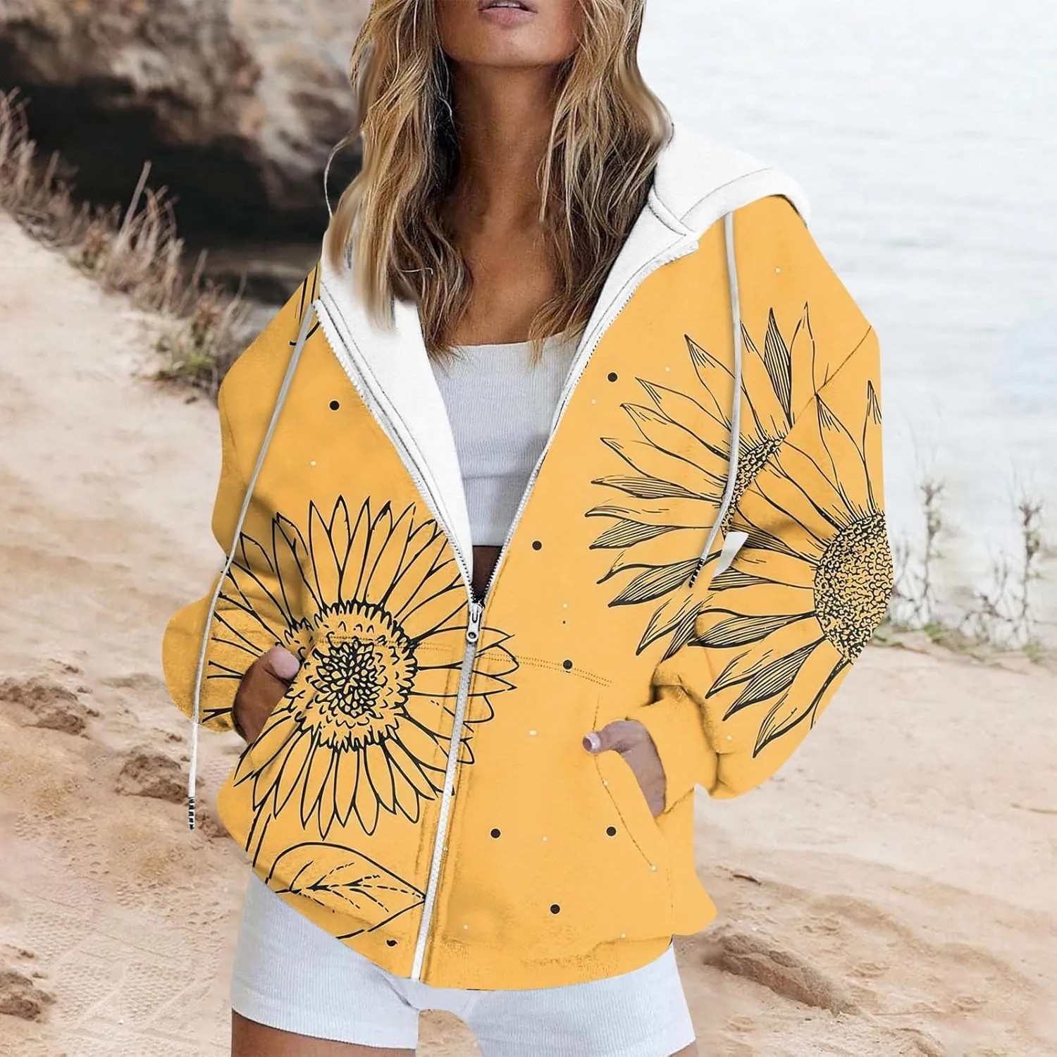 Oversized Sweatshirt For Women,Womens Casual Print Zip Up Hoodie Trendy Long Sleeve Sweatshirt With Pockets