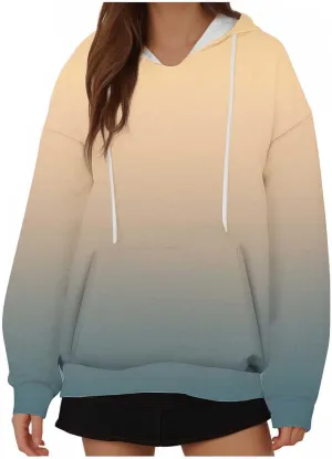 Oversized Sweatshirts for Teen Girl Trendy Gradient Colorblock Hoodies Women Drop Shoulder Long Sleeve Pullover Hoody