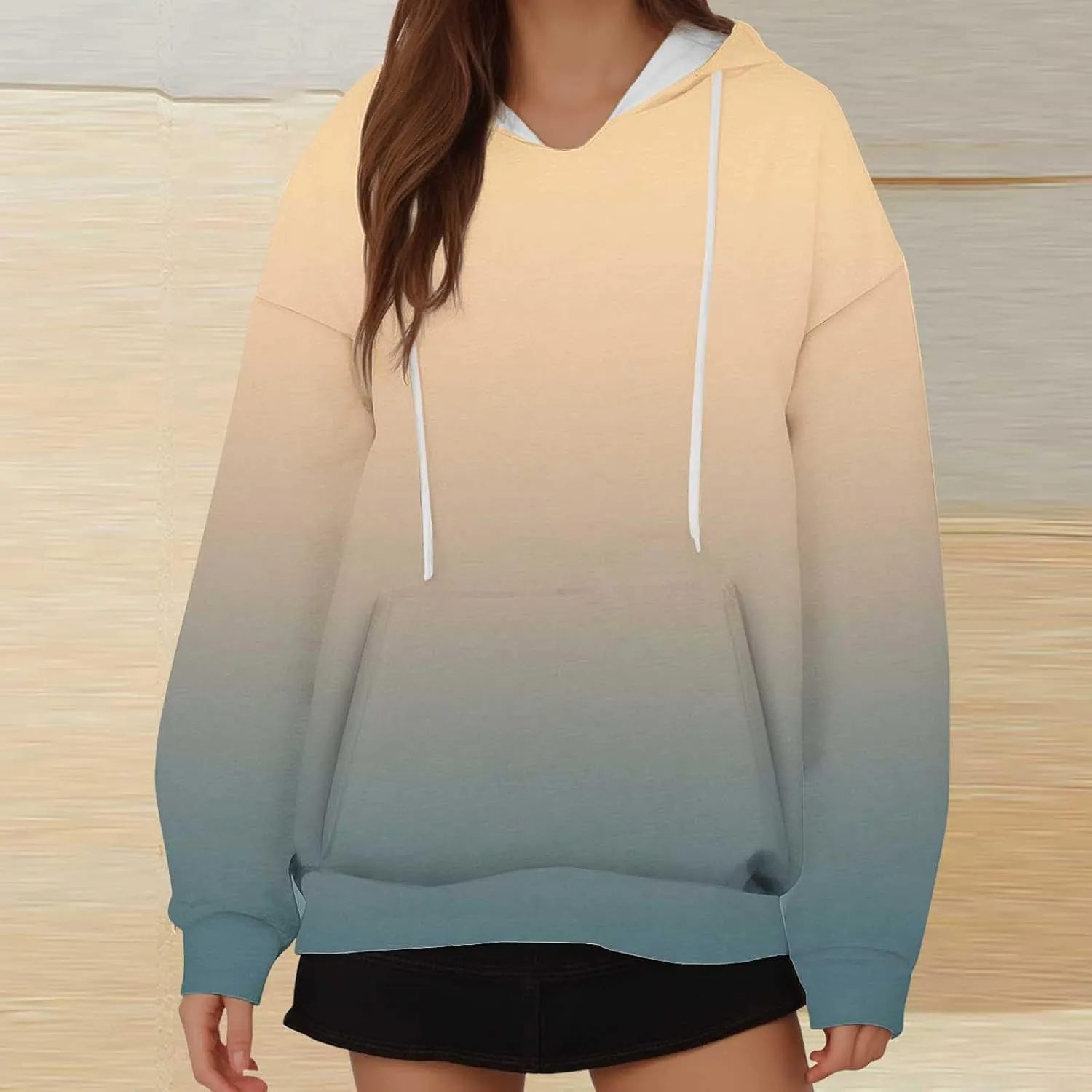Oversized Sweatshirts for Teen Girl Trendy Gradient Colorblock Hoodies Women Drop Shoulder Long Sleeve Pullover Hoody