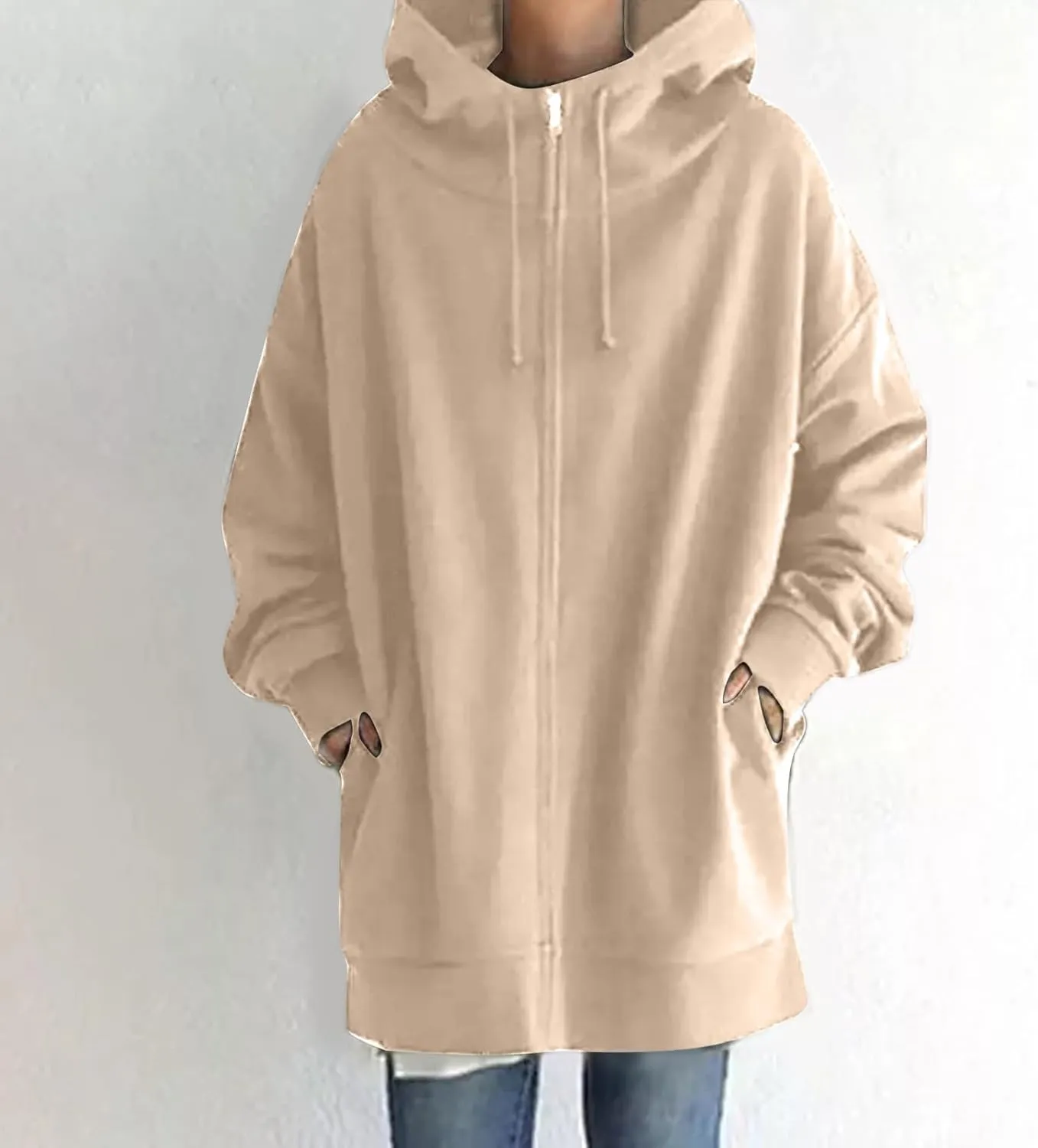 Oversized Zip Up Hoodies for Women Plus Size Long Sleeve Hooded Sweatshirt Casual Fall Long Jacket with Pockets