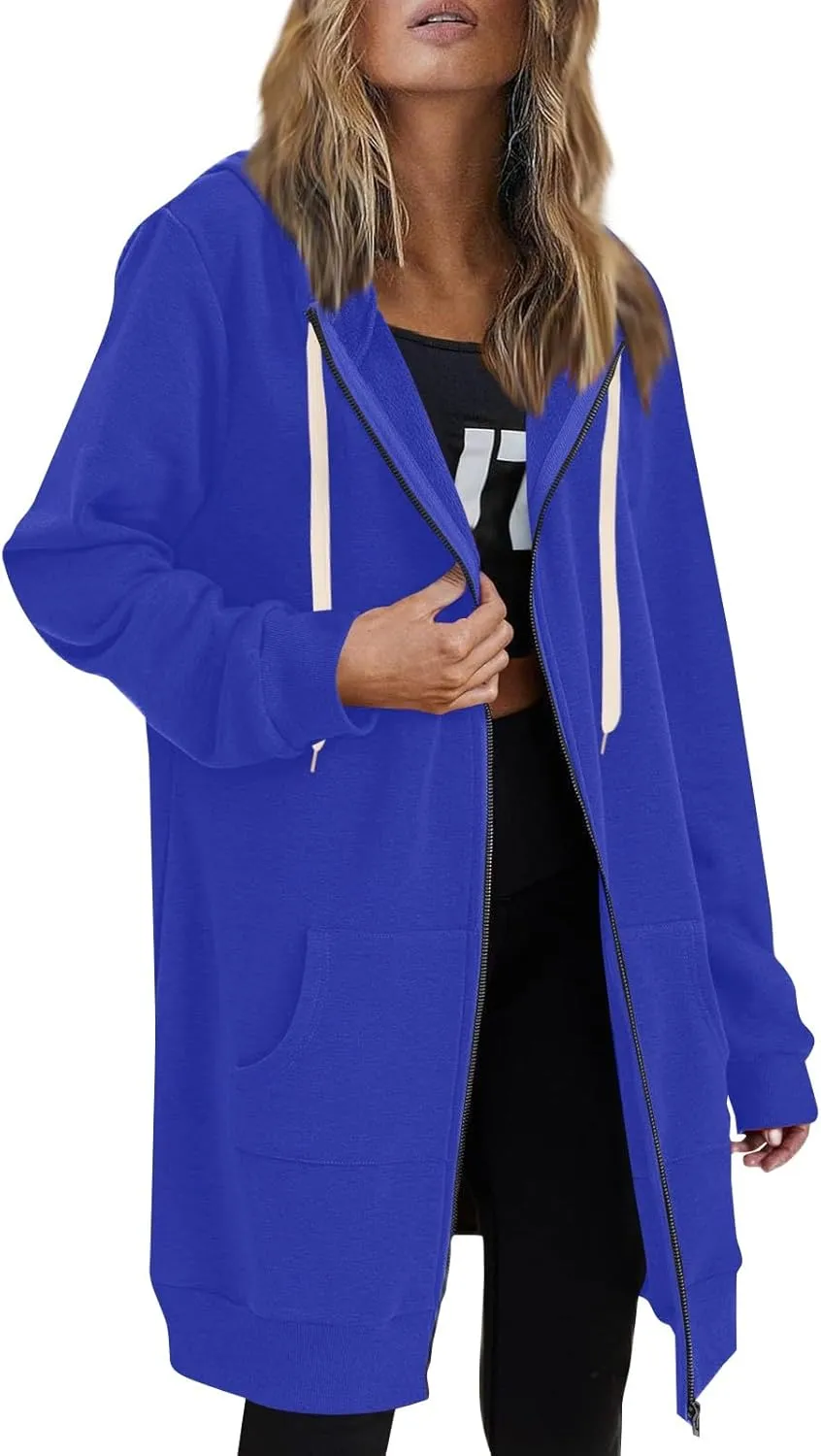 Palaver Long Hoodies for Women oversized Zipper Hooded Jacket Winter Lightweight Fall Casual Sweatshirts with Pockets