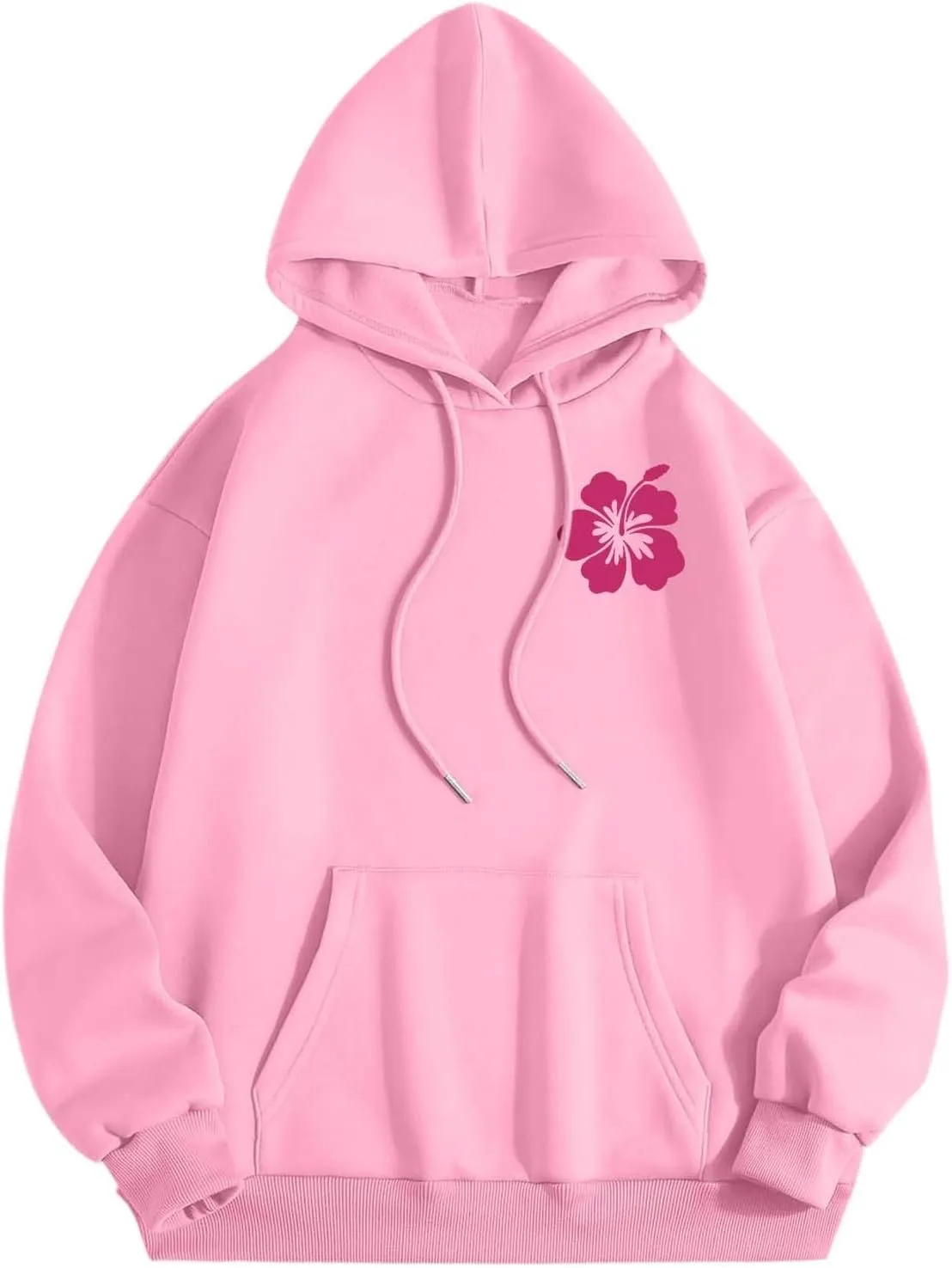 Pink Puff Hoodies for Womens Teen Girls Cute Graphic Hoodie Y2k Oversized Preppy Pullover Sweatshirts Tops with Pocket