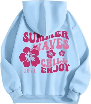 Pink Puff Hoodies for Womens Teen Girls Cute Graphic Hoodie Y2k Oversized Preppy Pullover Sweatshirts Tops with Pocket