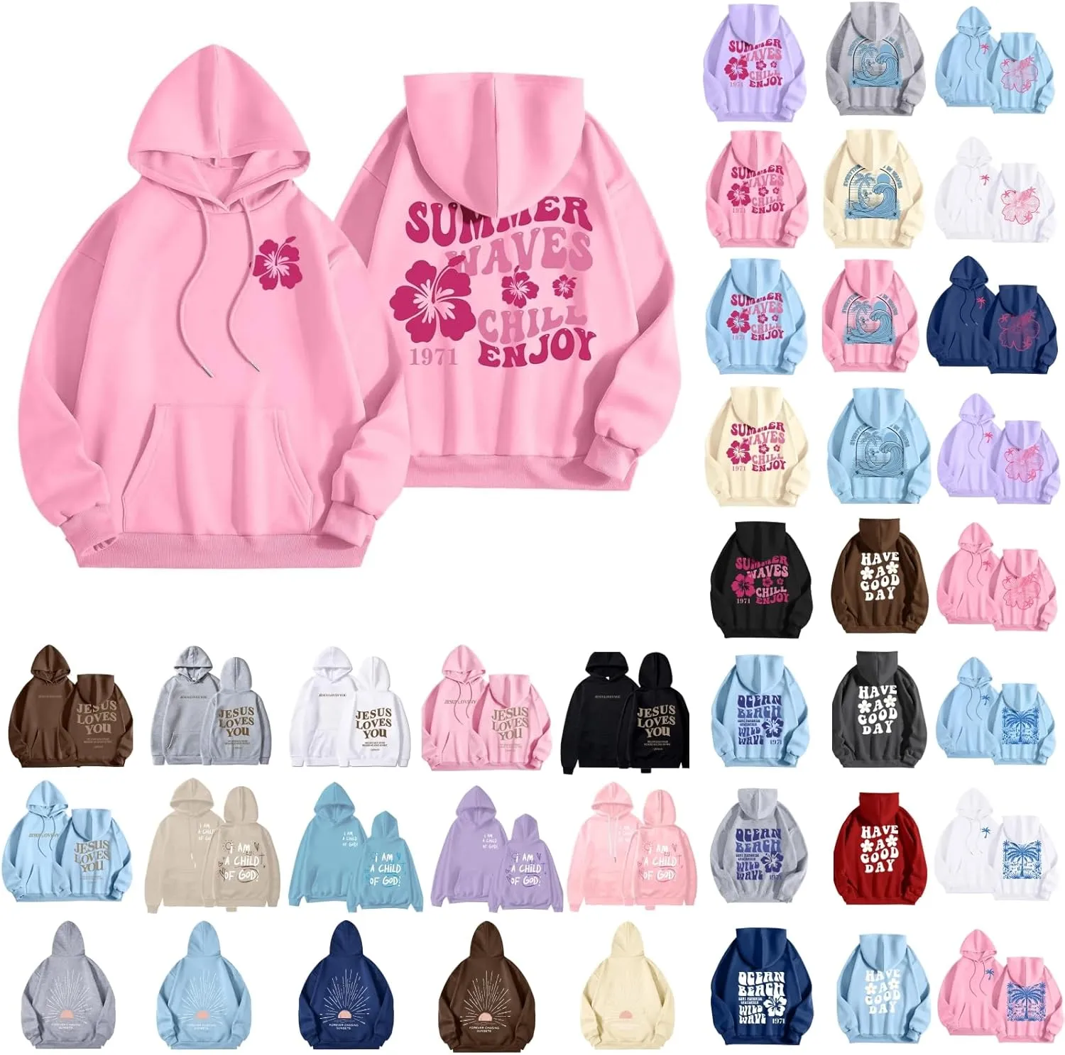 Pink Puff Hoodies for Womens Teen Girls Cute Graphic Hoodie Y2k Oversized Preppy Pullover Sweatshirts Tops with Pocket