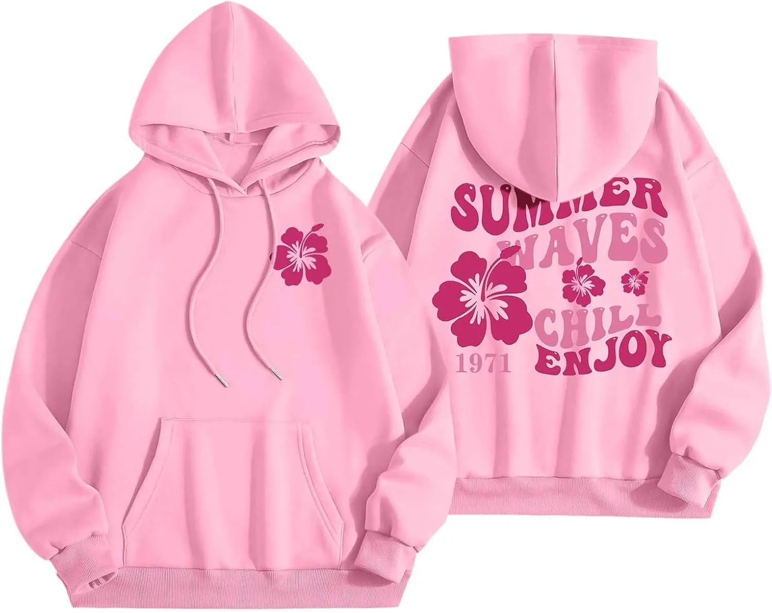 Pink Puff Hoodies for Womens Teen Girls Cute Graphic Hoodie Y2k Oversized Preppy Pullover Sweatshirts Tops with Pocket