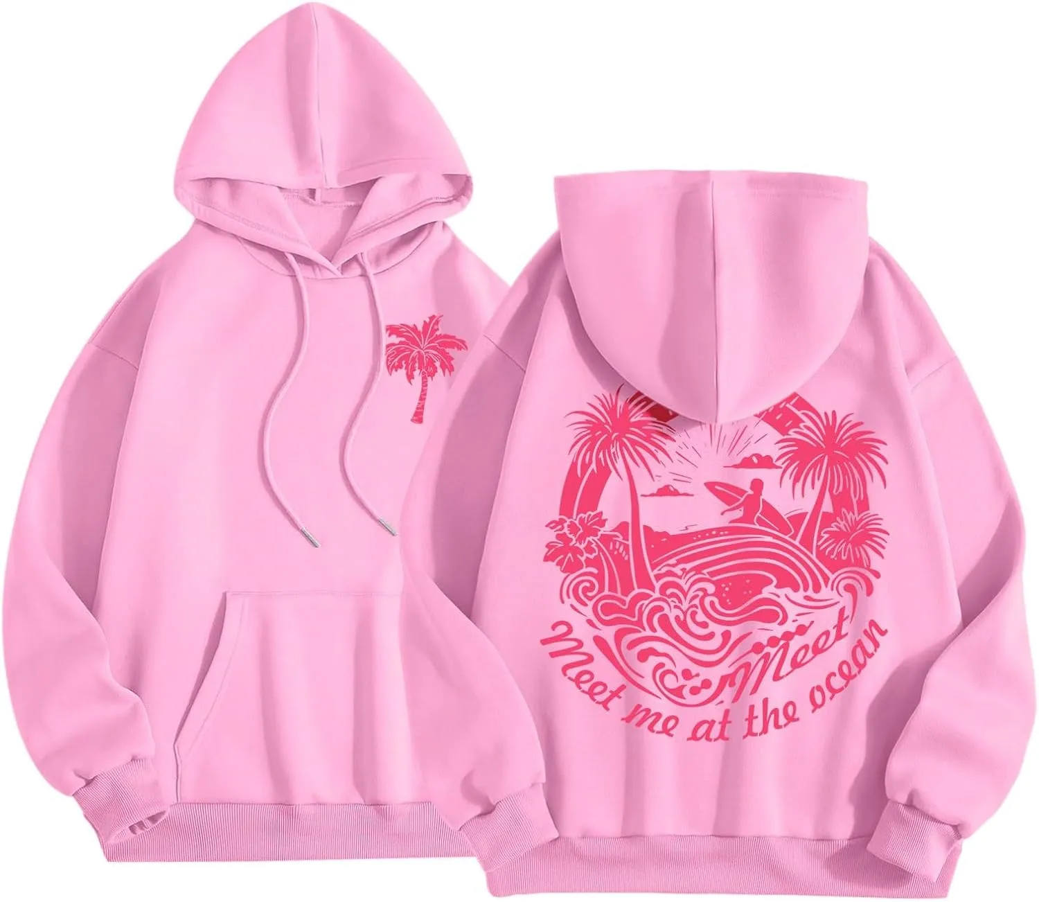 Pink Tracksuit For Women Y2K Drawstring Pullover Shirt Jogger Sweatpant Aesthetic Preppy Hoodies For Teen Girls Baggy