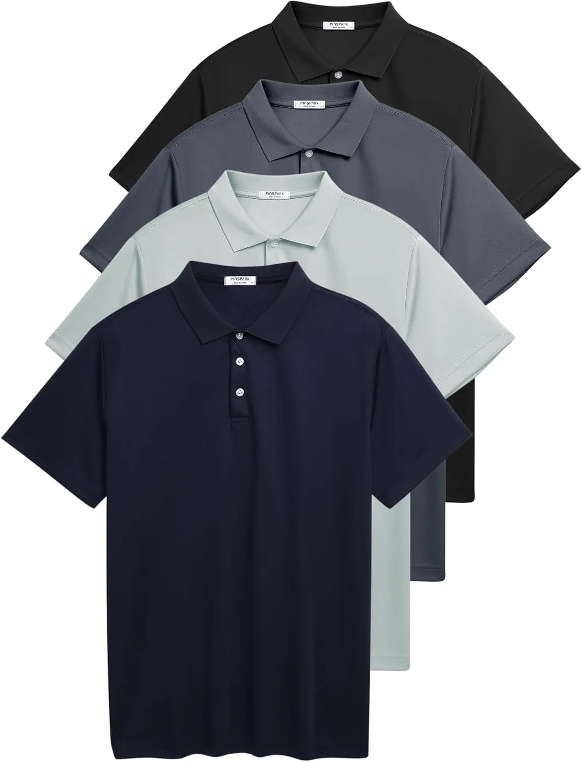 PINSPARK 1/3/4/5 Pack: Golf Polo Shirts for Men Multipacks Quick Dry Short Sleeve Collared Shirt Slim Fit Casual Polos Shirt