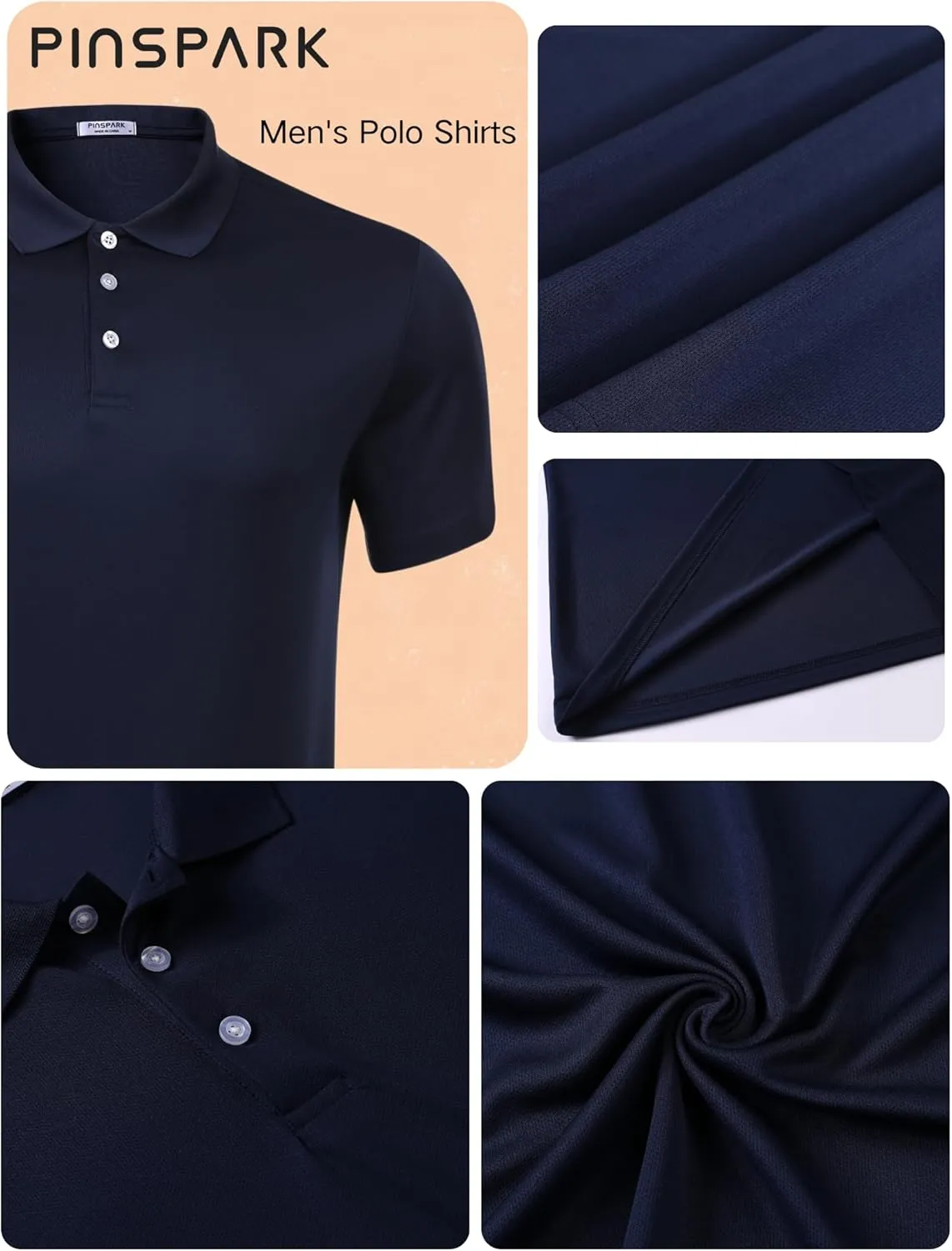 PINSPARK 1/3/4/5 Pack: Golf Polo Shirts for Men Multipacks Quick Dry Short Sleeve Collared Shirt Slim Fit Casual Polos Shirt