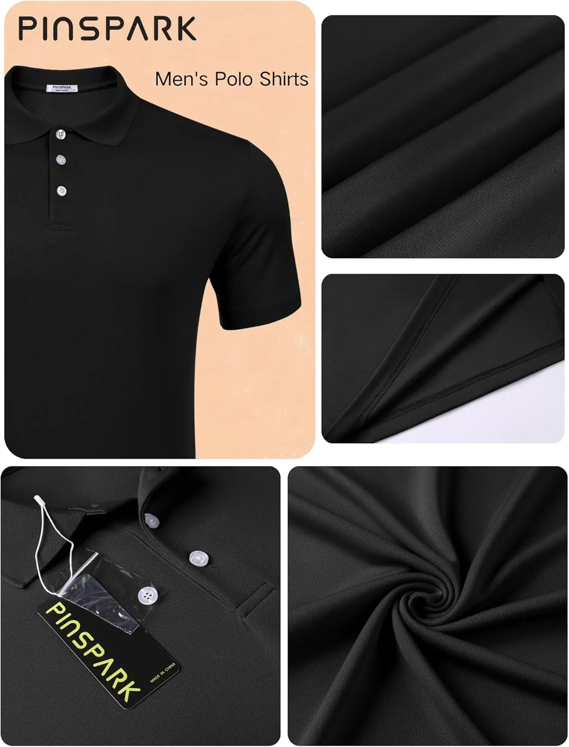 PINSPARK 1/3/4/5 Pack: Golf Polo Shirts for Men Multipacks Quick Dry Short Sleeve Collared Shirt Slim Fit Casual Polos Shirt